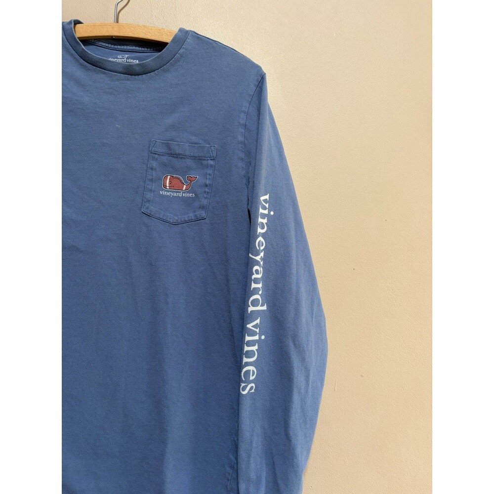 Vineyard Vines 100% Cotton Boys XL 16‎ Whale Long Sleeve T Shirt Blue Football - Picture 4 of 10
